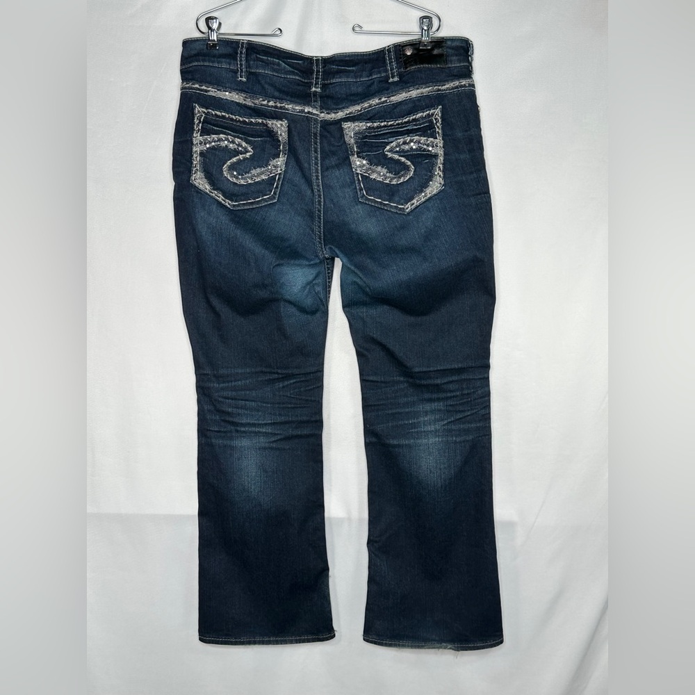 Silver Suki Jeans Dark Wash Mid Boot  Embellished Pockets Streetwear Y2K Sz 18 - Picture 2 of 8